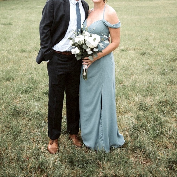 Gather and Gown dusty blue halter bridesmaid or prom dress - Picture 5 of 6